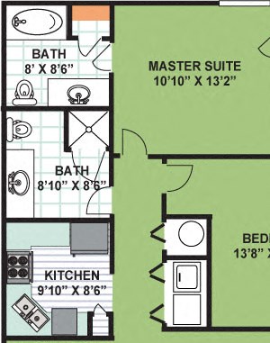 Two Bedroom Two Bath (1,160 Square Feet)